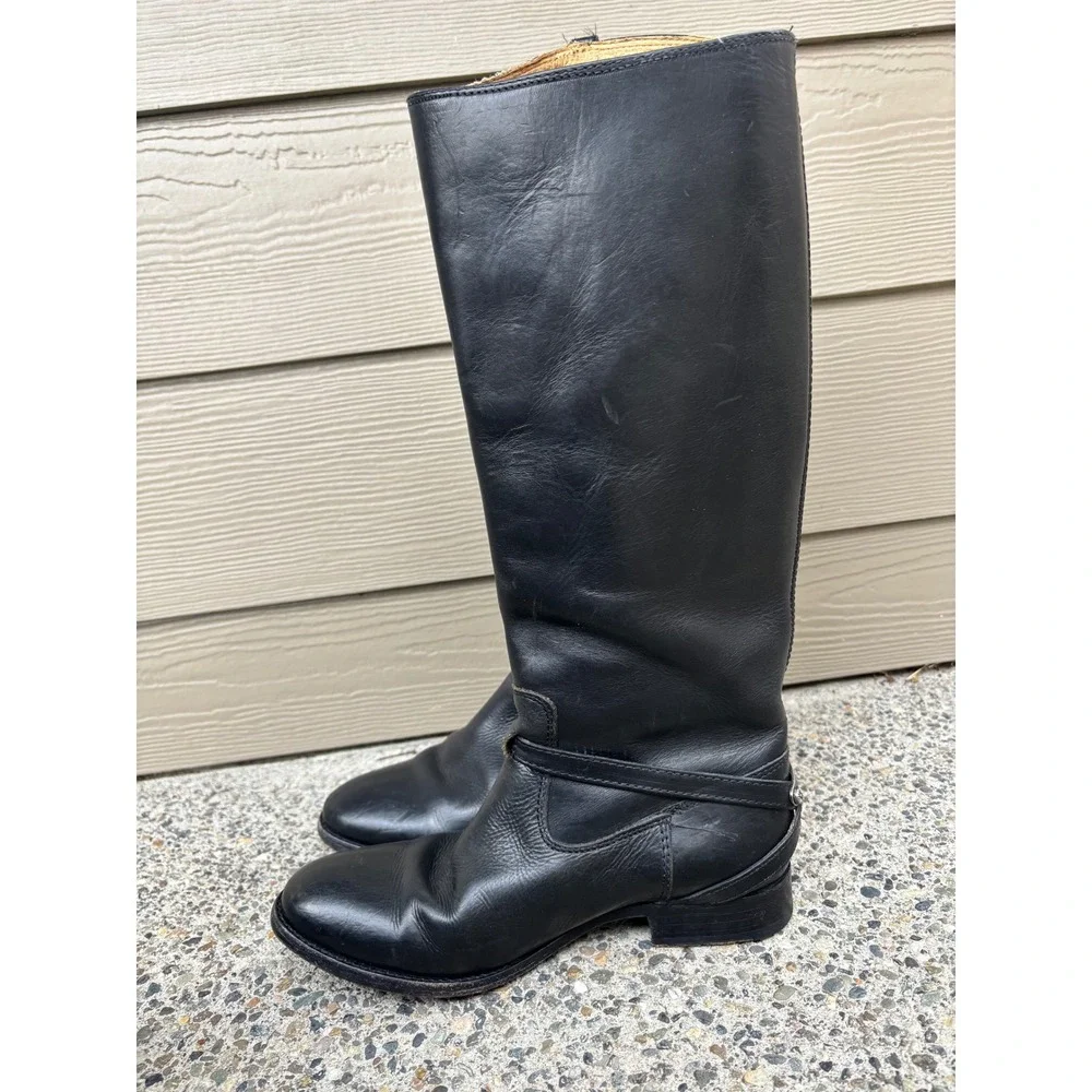 Frye Lindsey Plate Women's Size 7.5‎ Shoes Black Leather Tall Riding Boots 76976